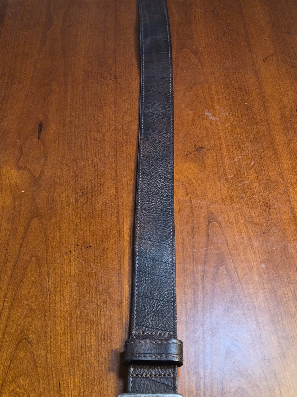 Vintage Express Men's Dark Brown Leather Belt with Silver Buckle Made ENGLAND